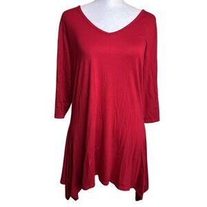 Antthony Originals Red‎ Hanky Hem Tunic Top V-Neck 3/4 Sleeve Womens Medium NWT
